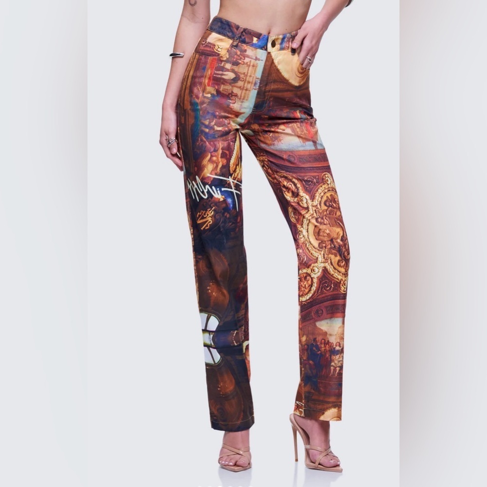 Finesse Artistic Print Women's Straight Leg Pants sz XL - Picture 2 of 11